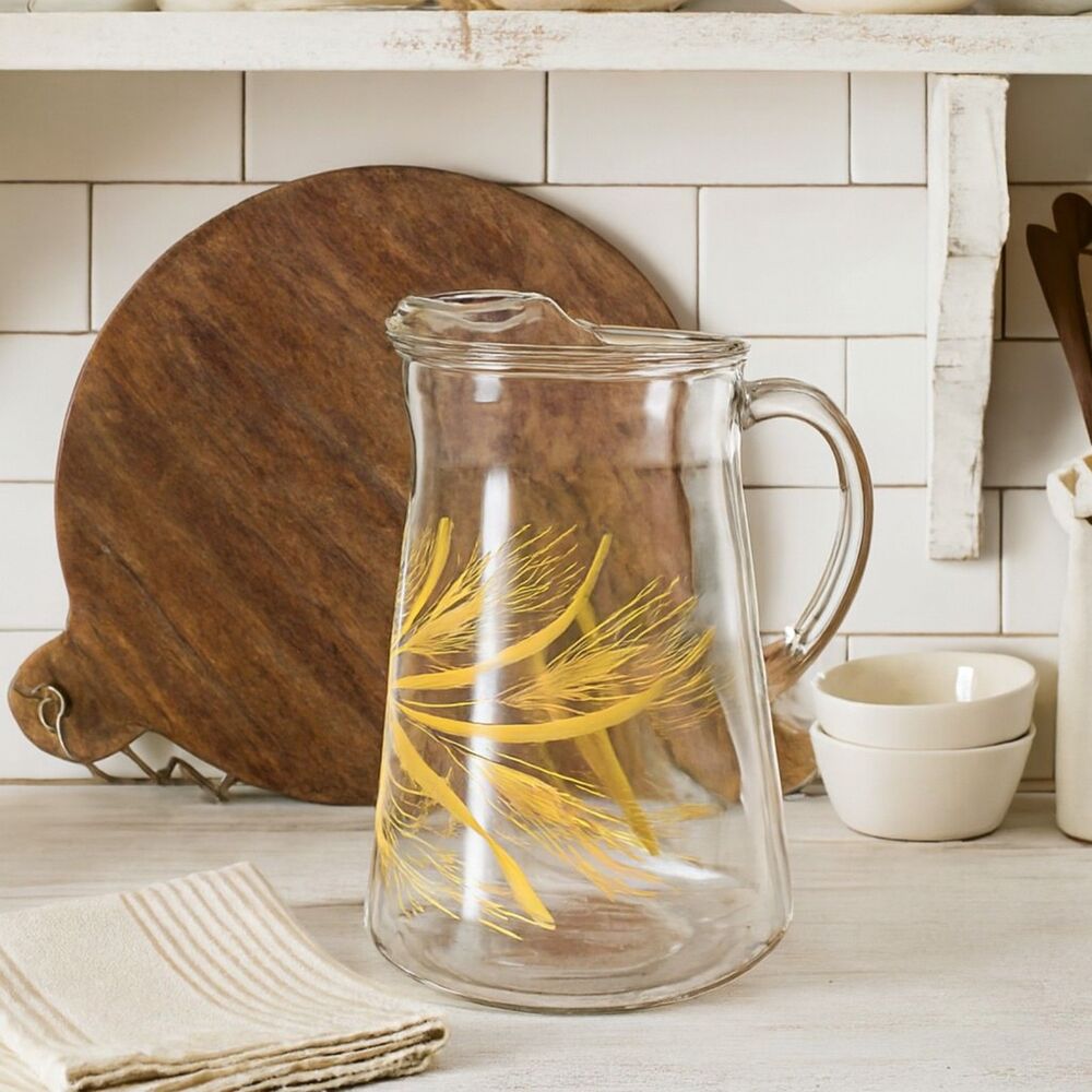 Libbey Golden Wheat Grass Pitcher 72oz  With Ice Lip 9” Tall Vintage 70s MCM